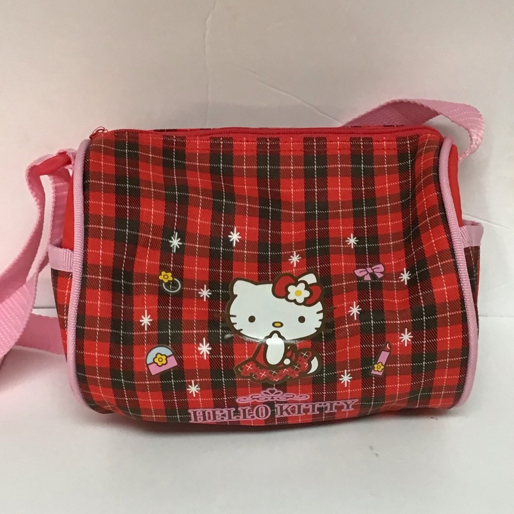 HTF Sanrio Vintage Hello kitty red checkered mini duffel shoulder bag 1976